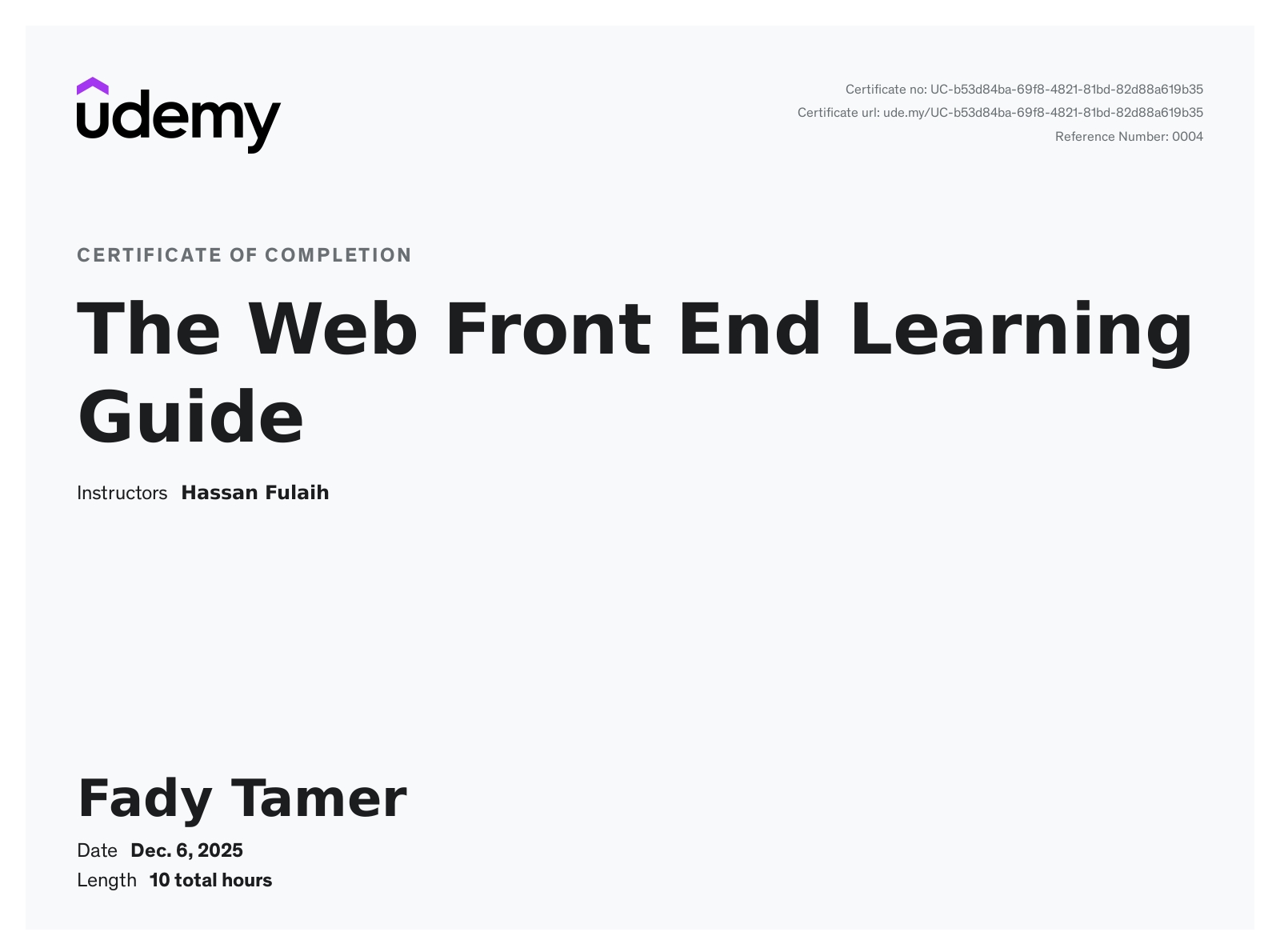 Web Front End Learning Guide Certificate